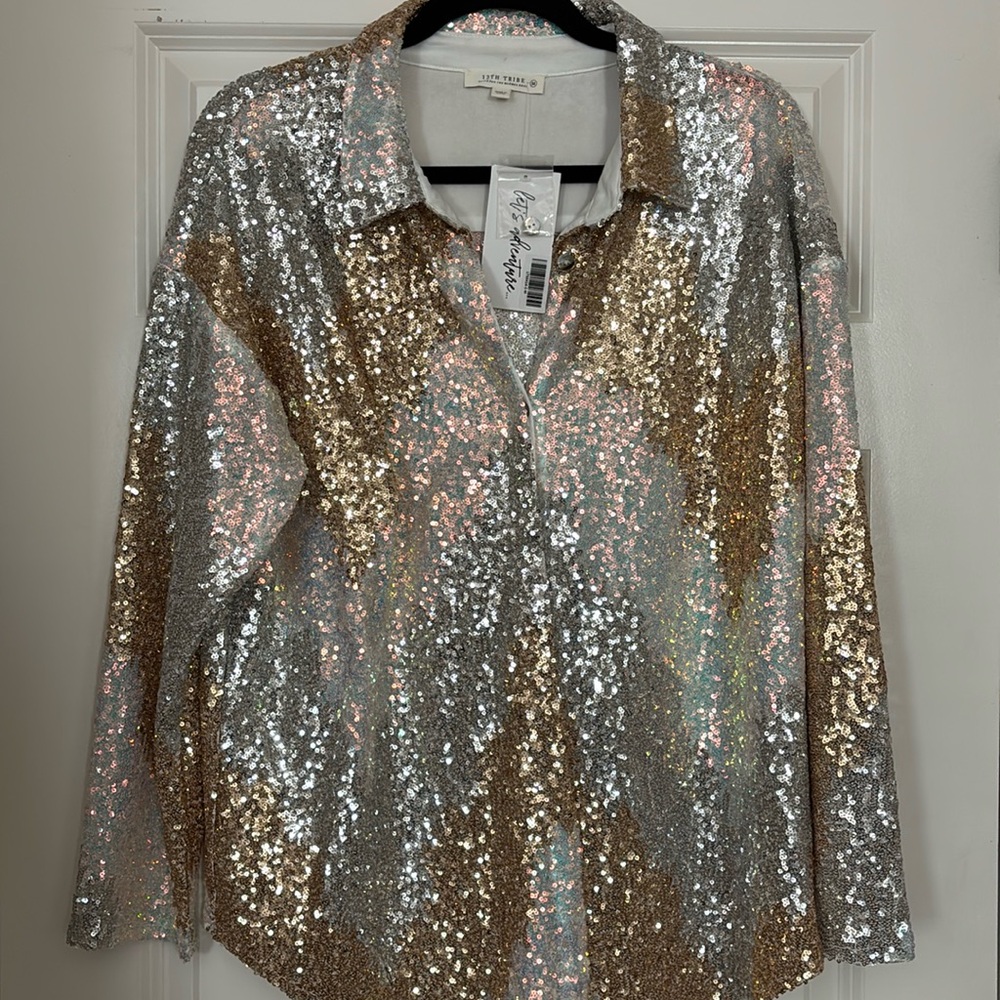 12th Tribe Genevieve Ivory Multi Sequin Button Up - M